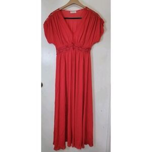 Miss Elaine Nylon Nightgown Red Lace Sz M Lingerie Chemise USA